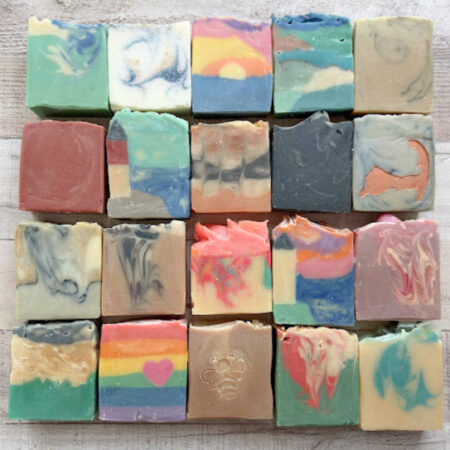 a selection of our handmade soap with different designs