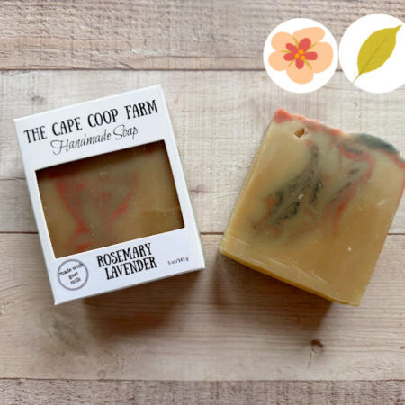 light green soap with pink & blue swirls, floral & clean fragrance keys